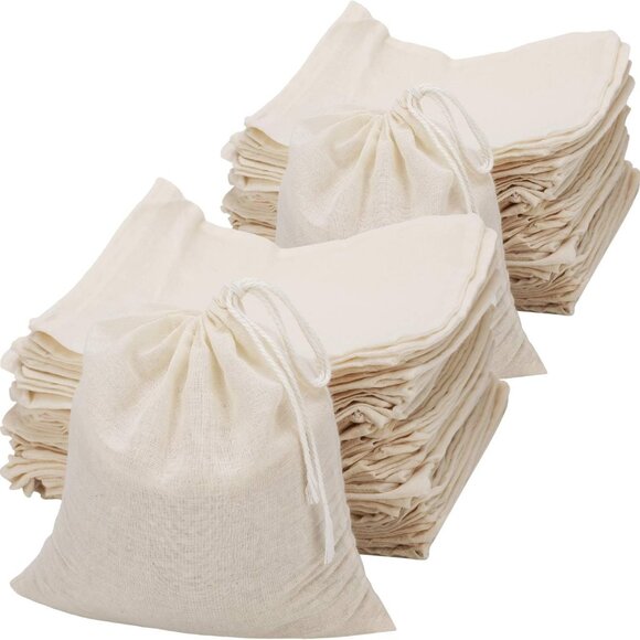 100 Pieces Drawstring Cotton Bags Muslin Bags for Storage, Teas, Spices, Soaps,